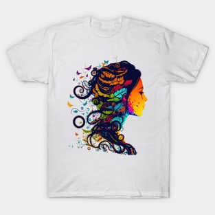 Colorful Silhouette of Woman with Feathers T-Shirt